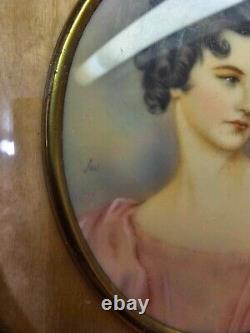 2 Antique Pair -Framed Oval wood gilt Pretty Woman Lady Portrait Signed- A31