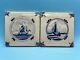 2 Antique Signed Dutch Delft Blue Royal Tichelaar Makkum Tiles Sail Boats Rare