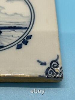 2 Antique SIGNED Dutch Delft Blue Royal Tichelaar Makkum Tiles Sail Boats RARE