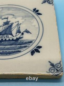 2 Antique SIGNED Dutch Delft Blue Royal Tichelaar Makkum Tiles Sail Boats RARE