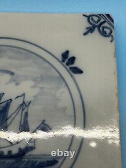 2 Antique SIGNED Dutch Delft Blue Royal Tichelaar Makkum Tiles Sail Boats RARE