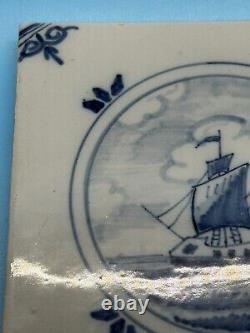 2 Antique SIGNED Dutch Delft Blue Royal Tichelaar Makkum Tiles Sail Boats RARE