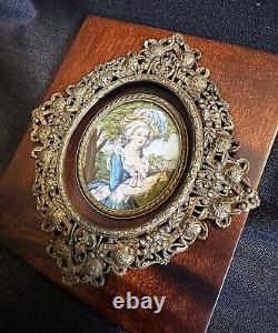 2 Antique Signed Hand painted French miniature painting withGilt Bronze Frame-58e