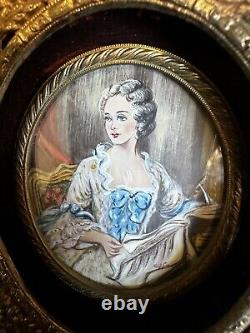 2 Antique Signed Hand painted French miniature painting withGilt Bronze Frame-58e