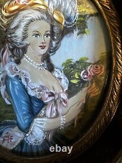 2 Antique Signed Hand painted French miniature painting withGilt Bronze Frame-58e