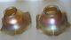 2 Antique Signed Quezal Iridescent Gold Glass Ruffled Onionskin Lamp Shade Pair