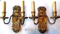 (2) E F Caldwell Hand Painted Signed Sconces Circa 1910. OFFERS WELCOME