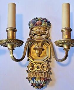 (2) E F Caldwell Hand Painted Signed Sconces Circa 1910. OFFERS WELCOME