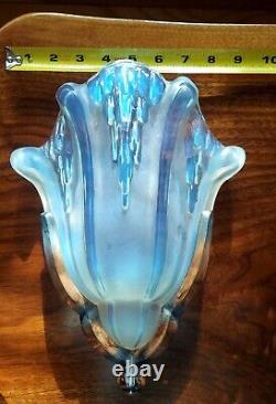 2 EZAN Light Sconces ART DECO Opalescent Glass signed EZAN FRANCE. Nice COND