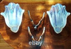 2 EZAN Light Sconces ART DECO Opalescent Glass signed EZAN FRANCE. Nice COND