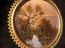 2 Miniature Oil Paintings On Vellum Framed Signed Antique Vintage Pair