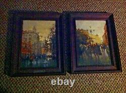 2 Old Vintage Russian Oil Paintings Kosomov Originals City Art Pair Moscow 1990