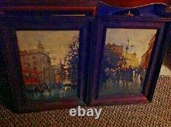 2 Old Vintage Russian Oil Paintings Kosomov Originals City Art Pair Moscow 1990