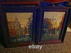 2 Old Vintage Russian Oil Paintings Kosomov Originals City Art Pair Moscow 1990