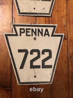 2 Pennsylvania Keystone Sign ROUTE 722 Penna Highway Antique Vintage OLD Pair