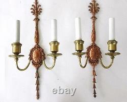 (2) Tall Copper and Brass E F Caldwell Signed Sconces Circa 1904. OFFERS