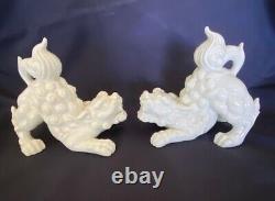 2 Vintage Foo Dogs White Porcelain pair Signed
