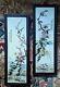 2 Vintage Framed Hand Painted & Signed Chinese Porcelain Plaque 23 X 8 Pair