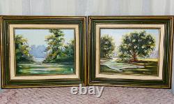 2 Vintage New Orleans Louisiana Swamp Bayou Tree Oil Board Painting Signed Pair