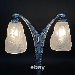 2 X Art Deco Table Lamp Signed Degué 1 Pair Doppelarmleuchten