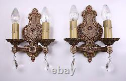 20's Antique Vintage Pair Cast Iron Wall Lamp Lights Sconces Signed