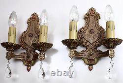 20's Antique Vintage Pair Cast Iron Wall Lamp Lights Sconces Signed