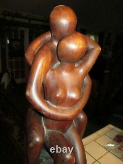 25 TALL Vintage Carved Wood MALE & FEMALE Nude Couple SCULPTURE STATUE SIGNED