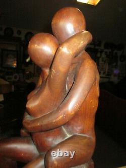 25 TALL Vintage Carved Wood MALE & FEMALE Nude Couple SCULPTURE STATUE SIGNED