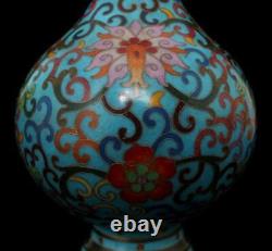 27CM Qianlong Signed Pair Old Chinese Cloisonne Enamel Bronze Vase withflowers