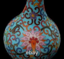 27CM Qianlong Signed Pair Old Chinese Cloisonne Enamel Bronze Vase withflowers