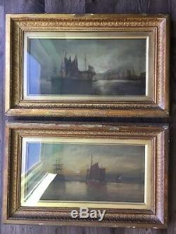 2x PAIR Fine Antique art Richard Nibbs RA 19th century oil canvas Ship maritime