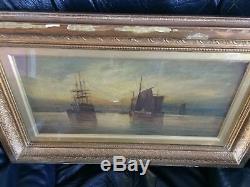 2x PAIR Fine Antique art Richard Nibbs RA 19th century oil canvas Ship maritime