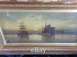 2x PAIR Fine Antique art Richard Nibbs RA 19th century oil canvas Ship maritime