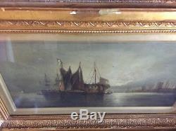 2x PAIR Fine Antique art Richard Nibbs RA 19th century oil canvas Ship maritime