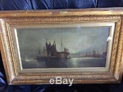 2x PAIR Fine Antique art Richard Nibbs RA 19th century oil canvas Ship maritime