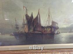 2x PAIR Fine Antique art Richard Nibbs RA 19th century oil canvas Ship maritime