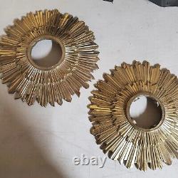 2x Sunburst Starburst SOLID Brass Lamp / Mirror Parts Signed Vintage Art Deco