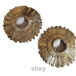 2x Sunburst Starburst SOLID Brass Lamp / Mirror Parts Signed Vintage Art Deco