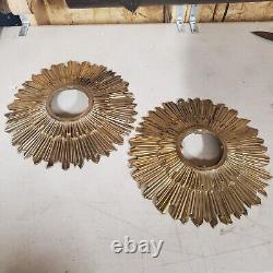 2x Sunburst Starburst SOLID Brass Lamp / Mirror Parts Signed Vintage Art Deco