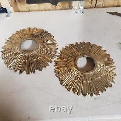 2x Sunburst Starburst SOLID Brass Lamp / Mirror Parts Signed Vintage Art Deco