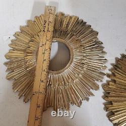 2x Sunburst Starburst SOLID Brass Lamp / Mirror Parts Signed Vintage Art Deco