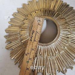 2x Sunburst Starburst SOLID Brass Lamp / Mirror Parts Signed Vintage Art Deco