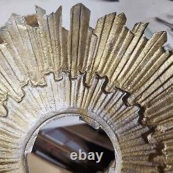 2x Sunburst Starburst SOLID Brass Lamp / Mirror Parts Signed Vintage Art Deco