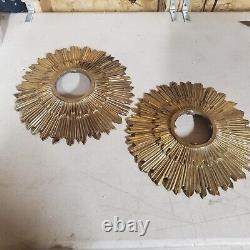 2x Sunburst Starburst SOLID Brass Lamp / Mirror Parts Signed Vintage Art Deco