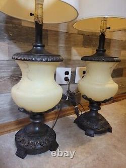 3 ft Tall-Brown Poly-Glass Body-3 Way-Finials-Signed-STUNNING-Slag Glass-Pair