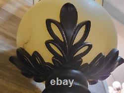 3 ft Tall-Brown Poly-Glass Body-3 Way-Finials-Signed-STUNNING-Slag Glass-Pair