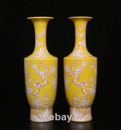 32CM Pair Kangxi Signed Antique Chinese Famille Rose Vase Withbird