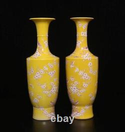 32CM Pair Kangxi Signed Antique Chinese Famille Rose Vase Withbird