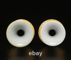 32CM Pair Kangxi Signed Antique Chinese Famille Rose Vase Withbird