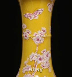 32CM Pair Kangxi Signed Antique Chinese Famille Rose Vase Withbird